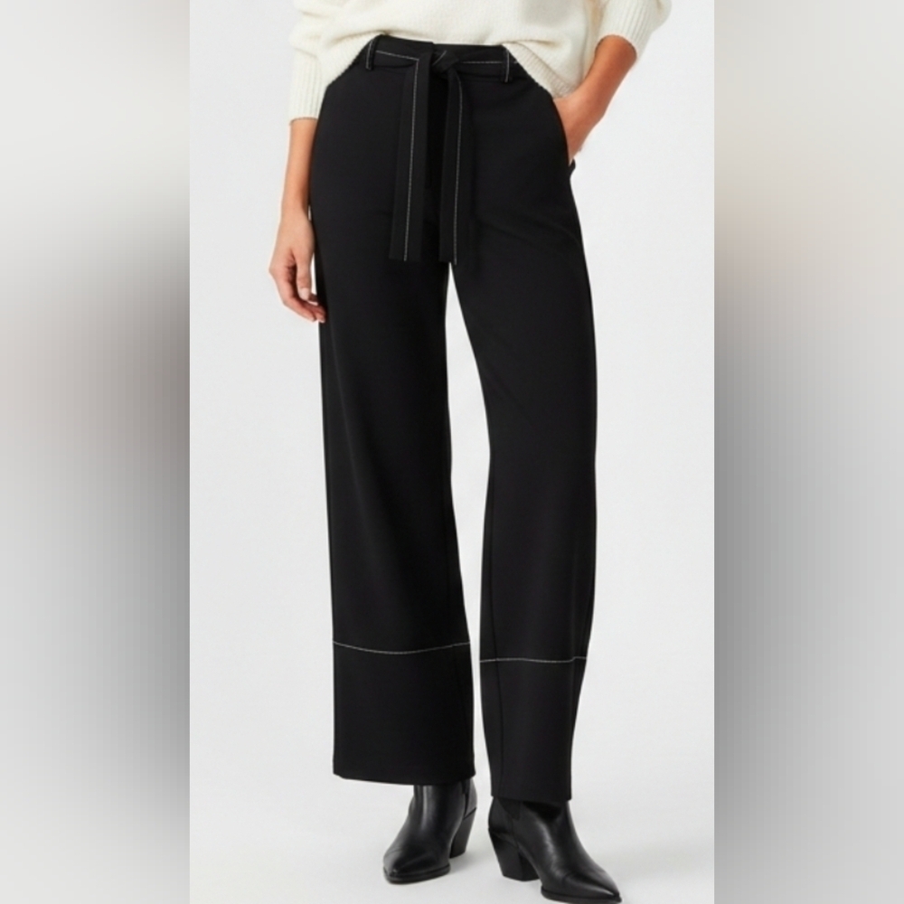 Zara Women's Wide Leg Dress Pants With Contrasting Topstitching, Black, XS